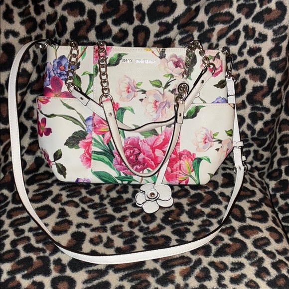 Dana Buchman Handbags - Floral White Bag with Pink and Green Accents